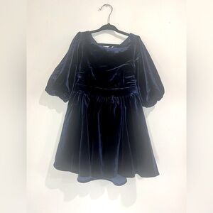 Bardot Juniors Girls Size‎ 4 Wynter Velour Navy Mini Dress Puff Sleeve NWT